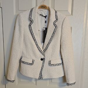 Marc AUREL White Tweed Blazer with Black Trim
